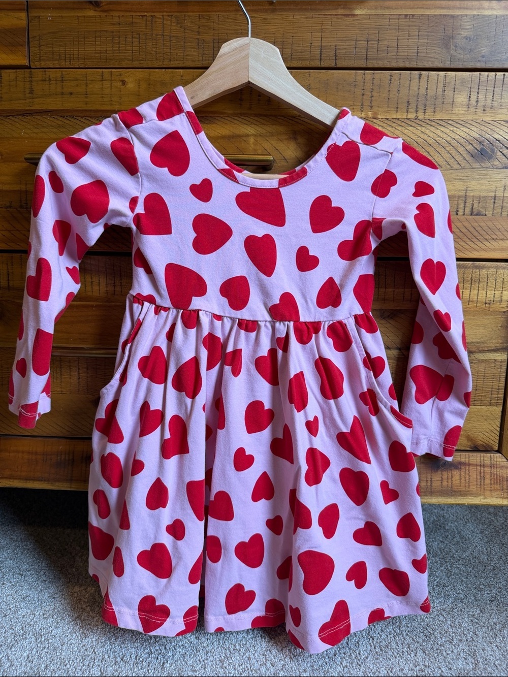 Hanna Andersson Girls Pink Long-Sleeve Heart Print Dress
